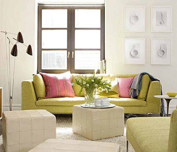  Ideen grünes Sofa Dekokissen rosa Farbe