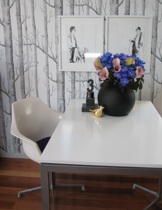 Wohnzimmer Tapeten Schwarz weiß-Esstisch-Stuhl Retro Design