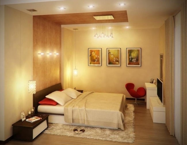 attraktive wandgestaltung schlafzimmer holz wand decke einbauleuchten
