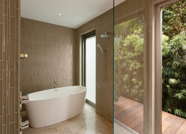 badezimmer beige designer wohnhaus mit nachhaltiger architektur