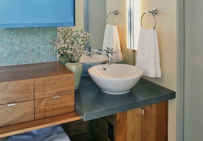 badezimmer design holz unterschrank rundes waschbecken