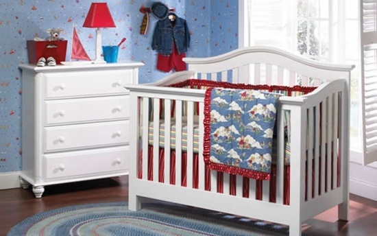  Möbel Babyzimmer Bettdecke Jungen blaue Wand Wandtattoo