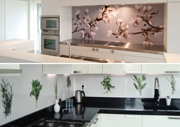  Küche gestalten Blüten Pflanzen Motive Wand