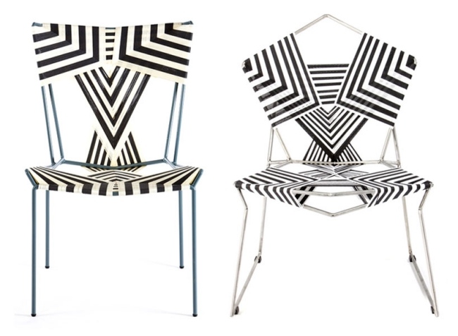 designer Stühle COD schwarz weiß gewebt stahlrahmen