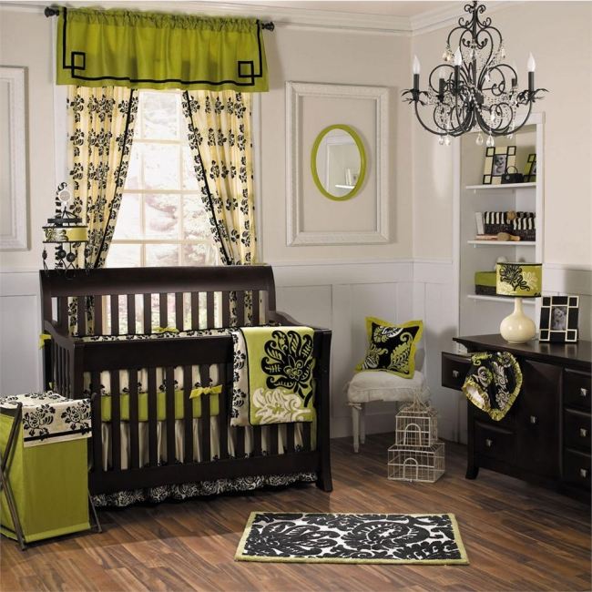 dunkelholz grasgrün vintage wohnideen babyzimmer mit neutralen designs