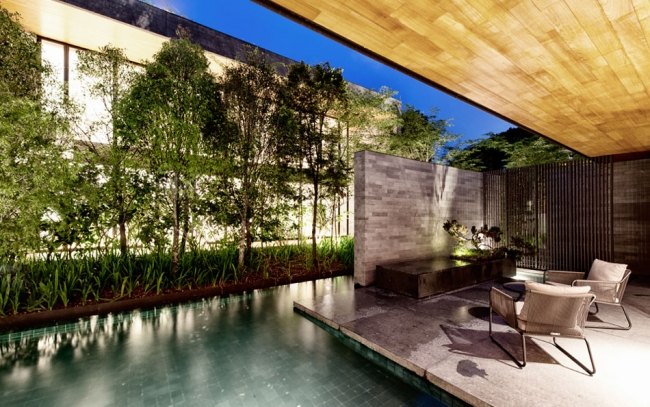 einfamilienhaus moderne einrichtung pool granit boden