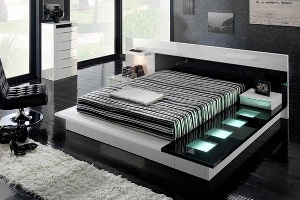 eingebaute lichter moderne designer schlafzimmer in schwarz weiß