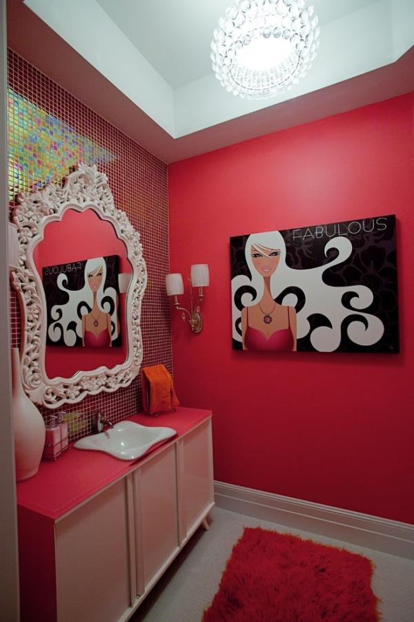 farbe badezimmer feminin rot mosaik verzierter spiegelrahmen