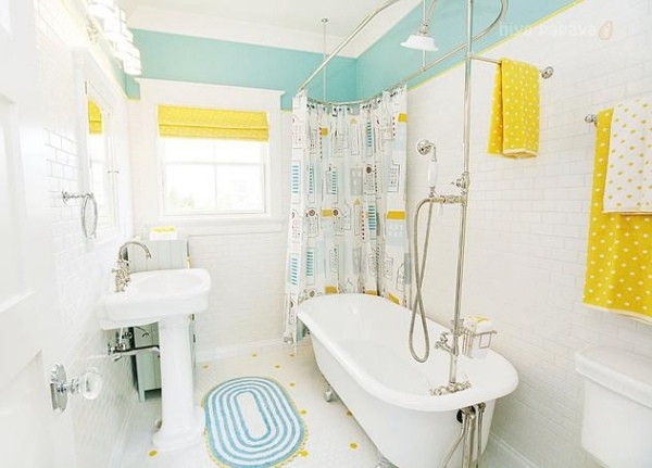 farbe badezimmer vintage hellblau sonnig gelb