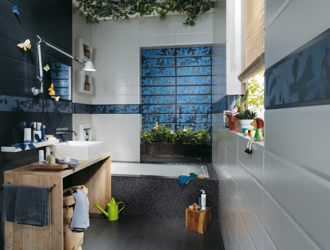 futura badezimmer design ideen blau grau holz waschtisch