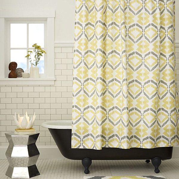 gelb graue prints ideen für duschvorhänge dekoration