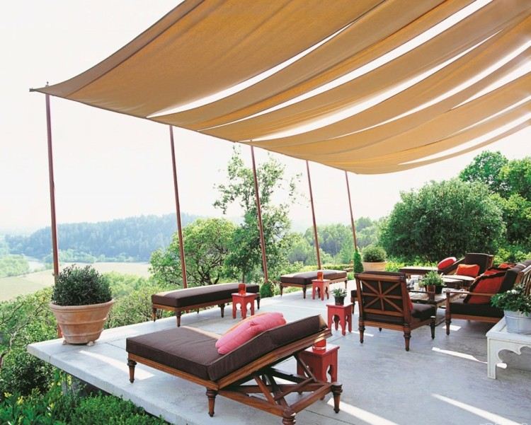gestaltungsideen für terrassen lounge chaiselonge sonnenschutz essbereich