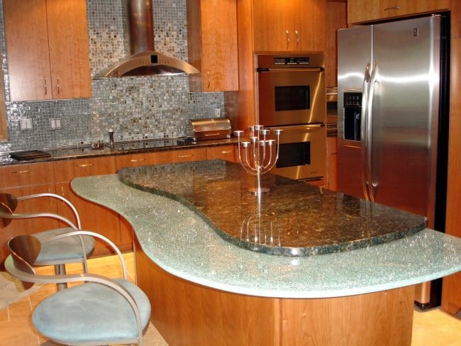 glas unterplatte ideen für designer kücheninsel marmor