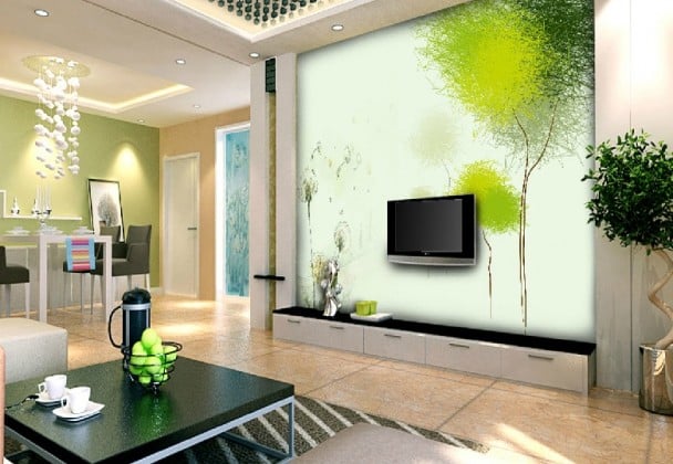 grün weißes wohnzimmer wohnideen akzentwand esszimmer