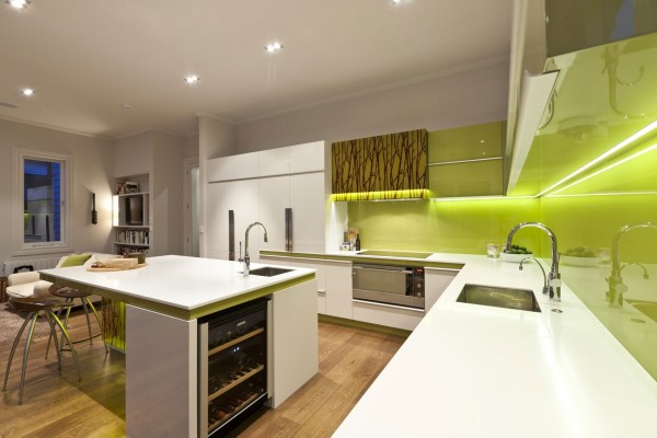 grüne akzente ideen für led küchen illumination