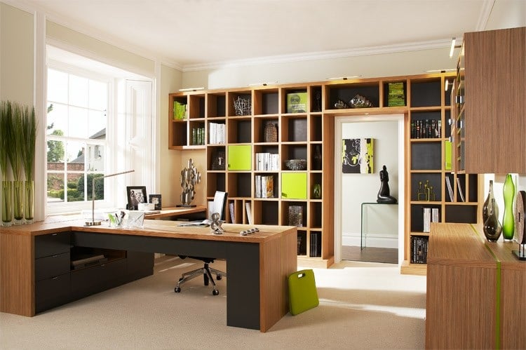 Ideen für Büromöbel hause modular-arbeitsplatz-regalwand-holz-apfelgruen