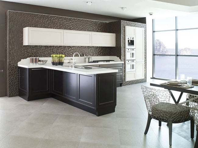 klassischer stil design schwarz weiß küche rückwand textur