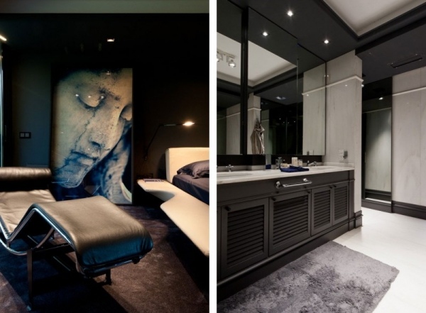 luxus wohnung schlafzimmer badezimmer design schwarz grau