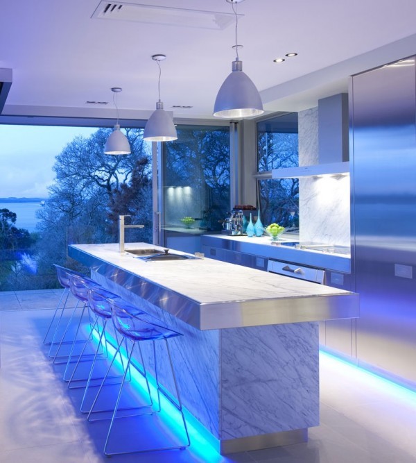 marmor kücheninsel ideen für led küchen illumination