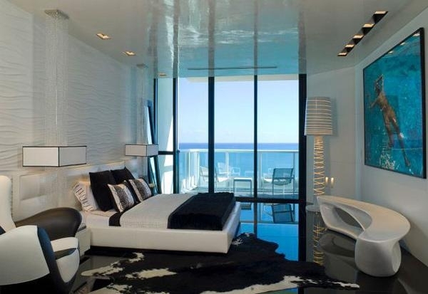 meer aussicht moderne designer schlafzimmer in schwarz weiß