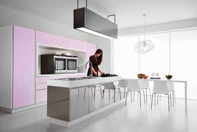 minimalismus in der küche grau rosa weiß farben essbereich