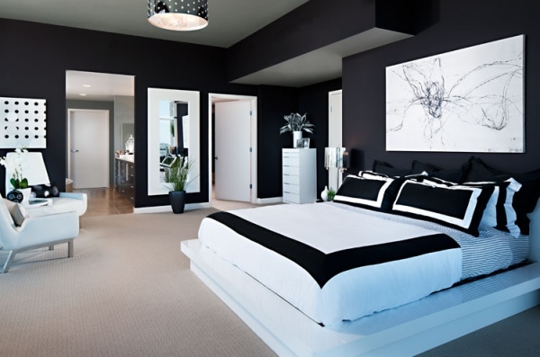 minimalistischen stil moderne designer schlafzimmer in schwarz weiß