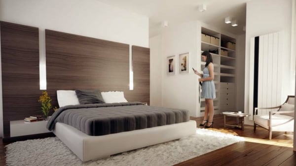 modernes Schlafzimmer Wandleuchten Holz Schrank
