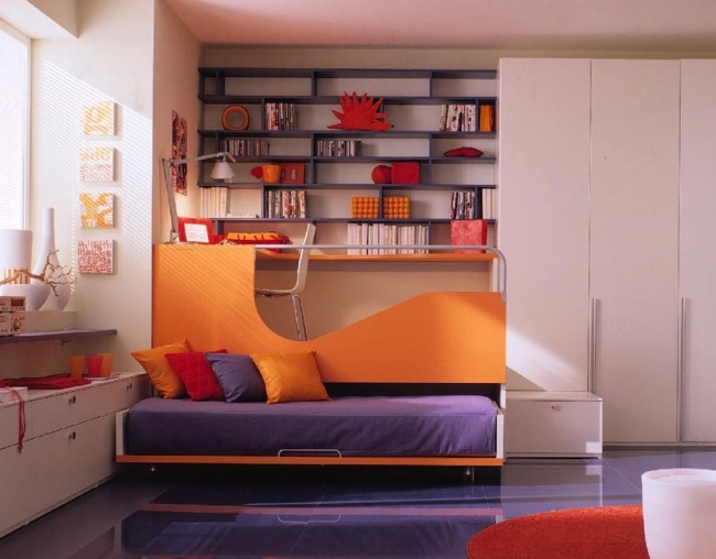 orange lila sofabett wohnideen kinderzimmer für mädchen