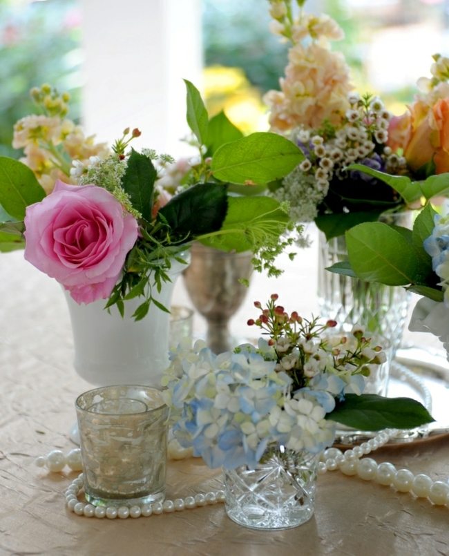 Blumengestecke Tisch Deko Ideen Sommer Hochzeit