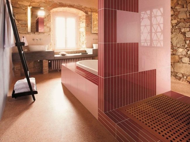 rosa Badezimmer Fliesen Design Ideen  Wand