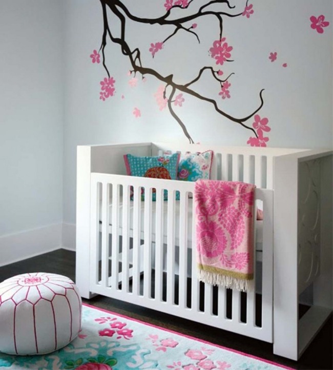rosa blüten wanddeko wohnideen für babyzimmer für mädchen
