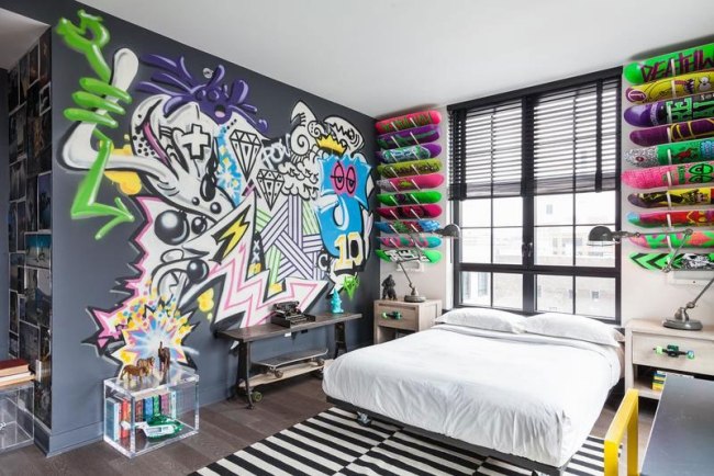 teenager schlafzimmer graffiti skateboards wanddeko