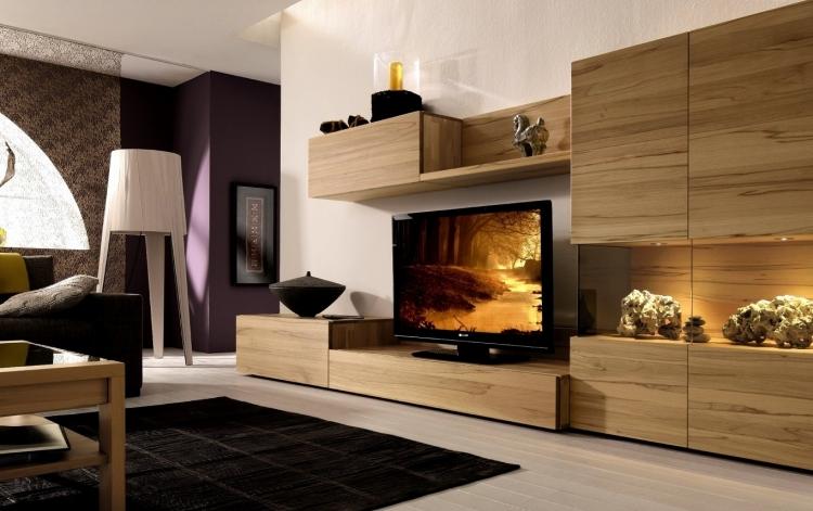 TV-Möbel für Wohnzimmer -wohnzimmer-design-modern-holzoptik-fernseher-flachbildschirm-vitrine