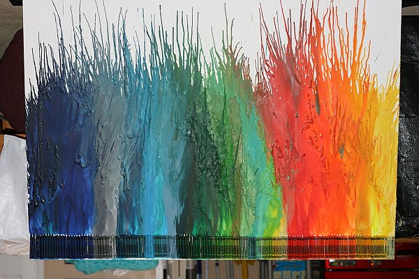 wanddeko basteln pastellkreiden regenbogen farben schmelzen