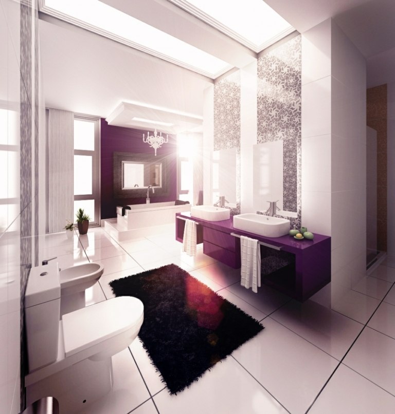 wohnideen für badezimmer lila waschkonsole wandgestaltung