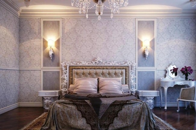 wohnideen für schlafzimmer design luxus flieder farbe deko tapeten