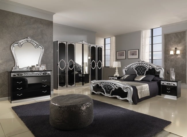 wohnideen für schlafzimmer design luxus schwarz silber dekoelemente