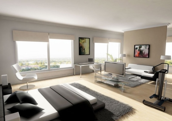 wohnideen schlafzimmer design minimalistisch beige grau fintessgerät