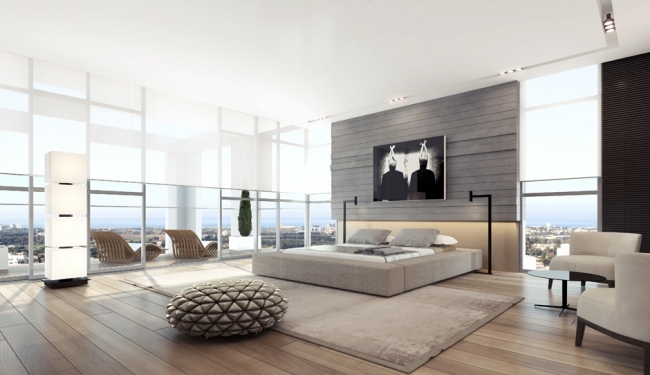 wohnideen schlafzimmer design minimalistisch netralle farbnuancen hocker