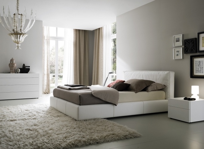 wohnideen schlafzimmer design modern beige polsterbett weiß