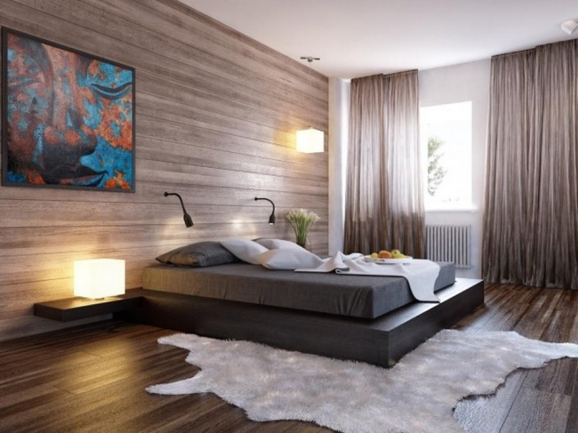 wohnideen schlafzimmer design modern braun boden wand holz