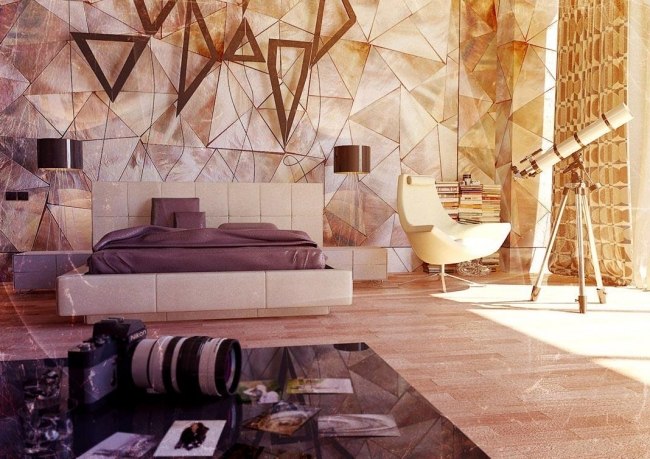 wohnideen schlafzimmer design modern neutralle farben geometrische figuren