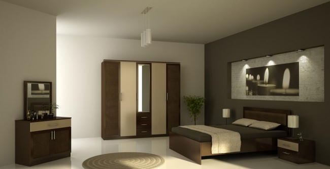 wohnideen schlafzimmer design modern olivengrün kerzenbild dekoration