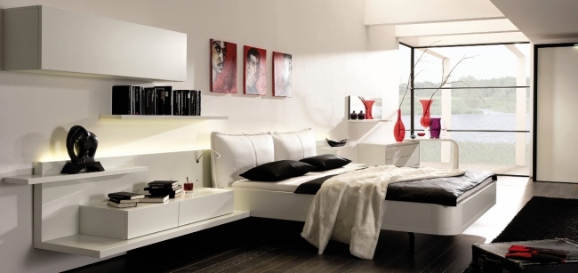 wohnideen für schlafzimmer design modern weiß rote akzente