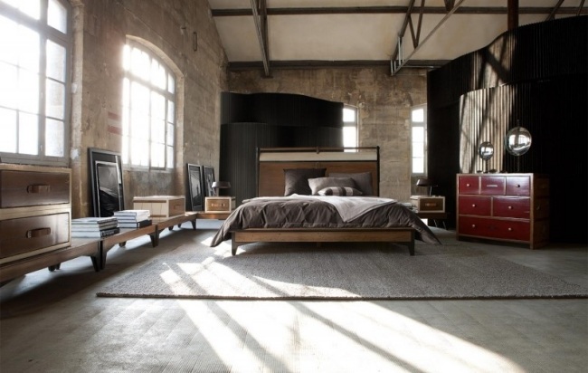 wohnideen für schlafzimmer design rustikal grau braun hohe decke