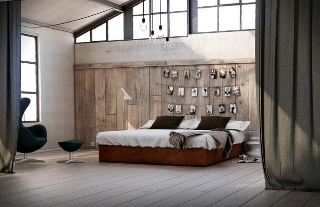 wohnideen für schlafzimmer design rustikal warme farben naturholz wanddeko