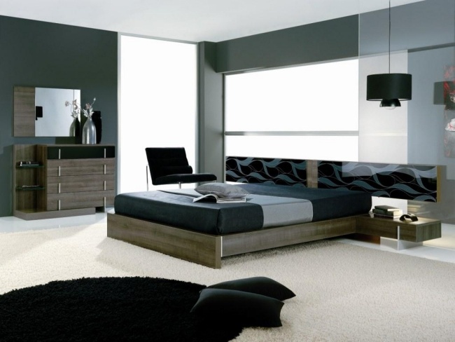 wohnideen schlafzimmer designs klassisch grau schwarz wellenmuster