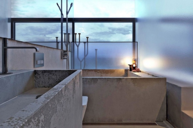 Badezimmer Beton Badewanne-Blick Ozean-Villa Design