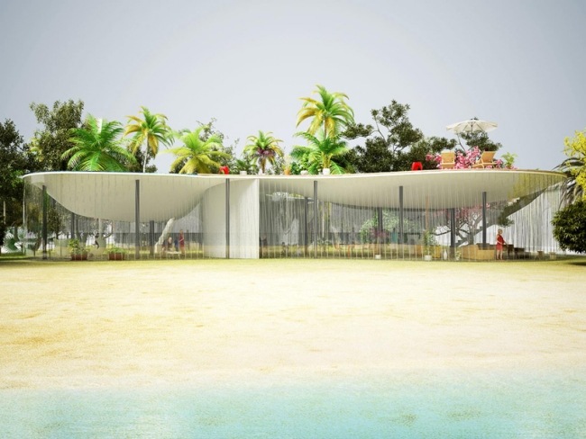 Beach Haus-3d Visualisierung-Dach Pool-modern Design Dachgarten