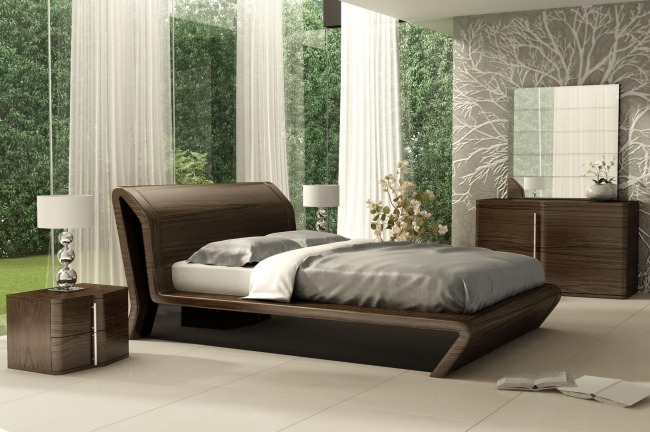 Bett Schlafzimmer-Wave Modell-Walnuss Furnier-lackiert Hochglanzlack Kopfteil